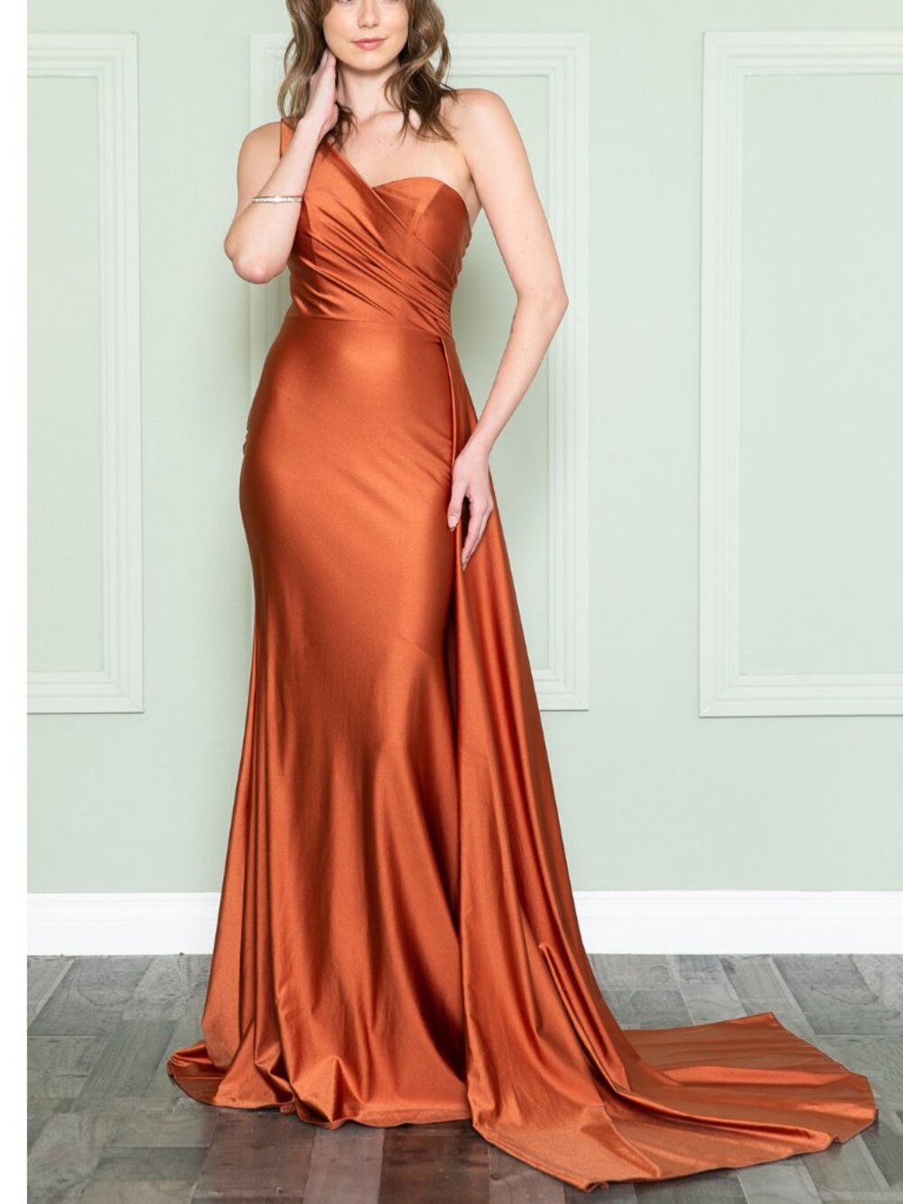 Formal Burnt Orange One Shoulder Sweetheart Dress 4